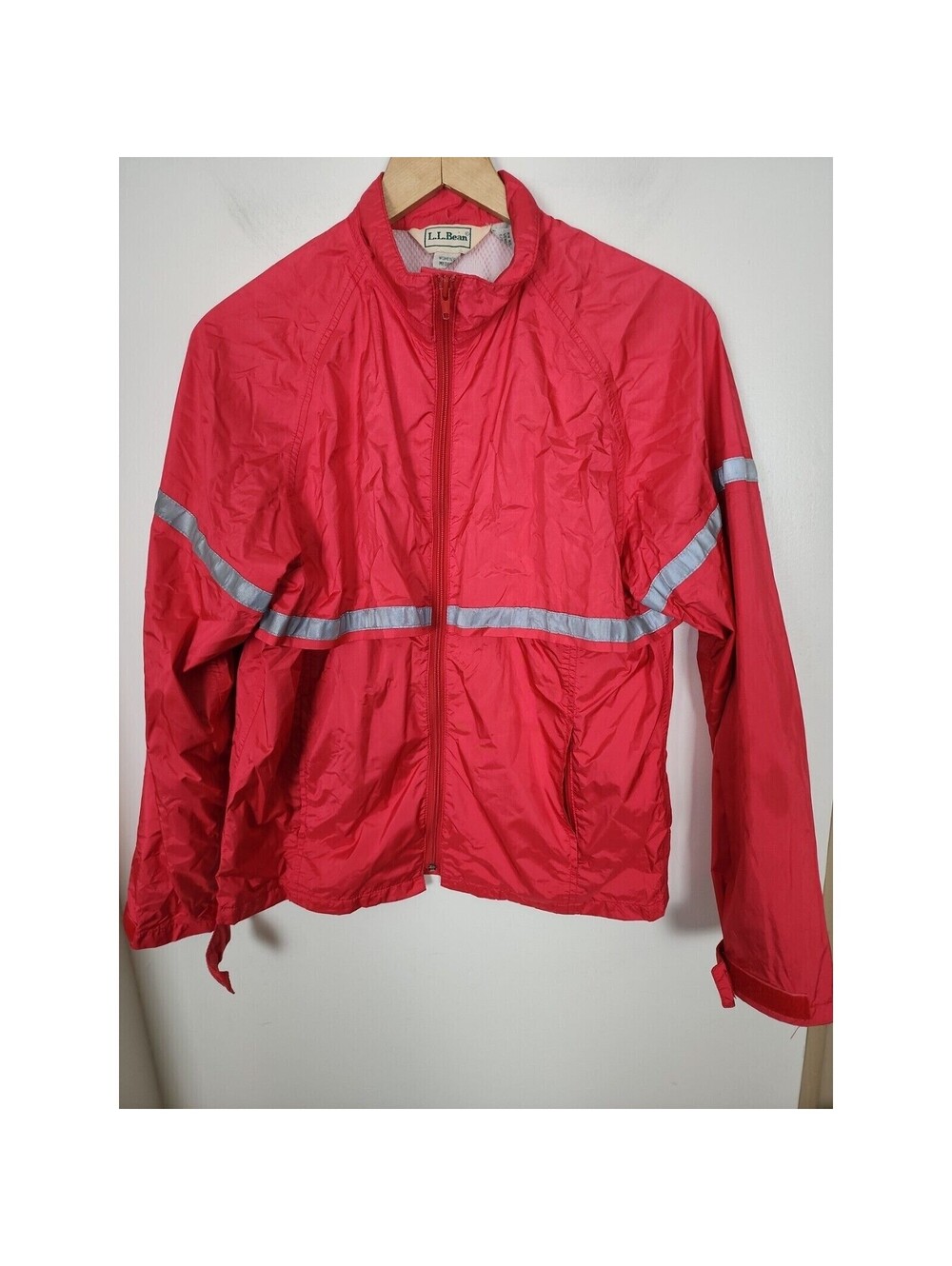 LL Bean Red Light Jacket Vintage Women's Medium M Rain L.L. Reflective